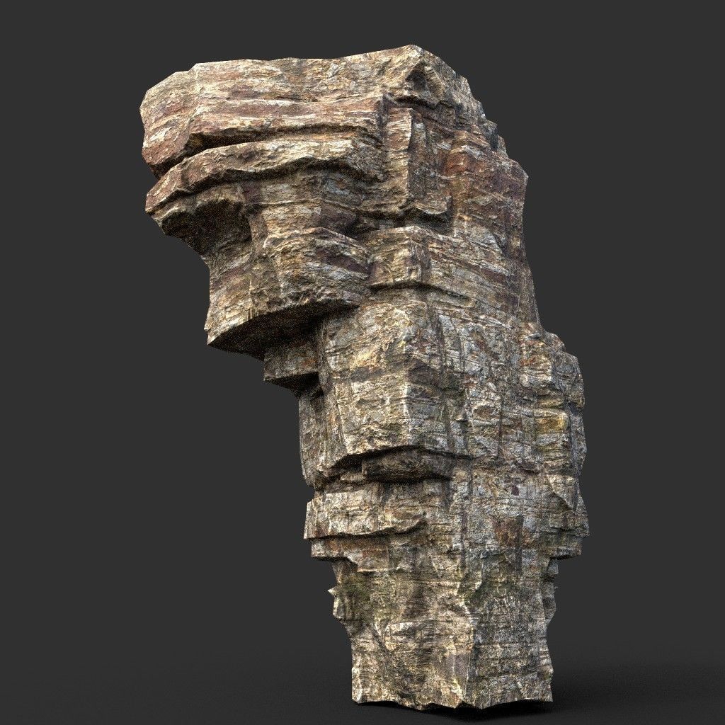 Layered Cliff Rock 3D Model – Low Poly PBR Landscape Asset, FBX/OBJ - View 8