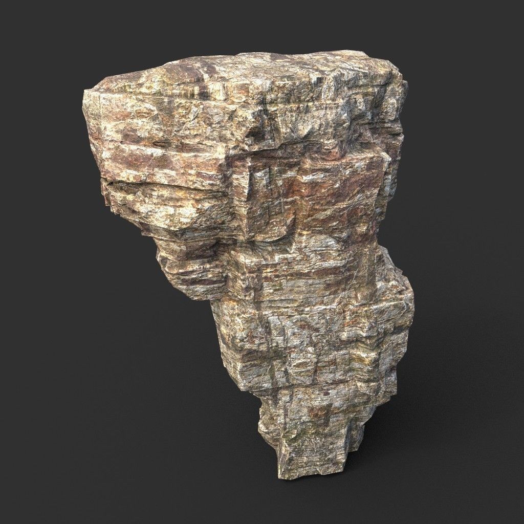 Layered Cliff Rock 3D Model – Low Poly PBR Landscape Asset, FBX/OBJ - View 9