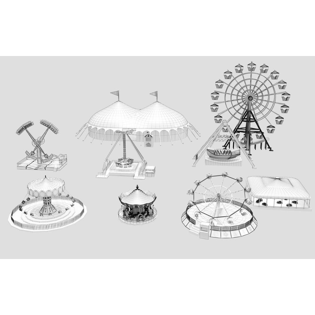 Amusement Park Equipment 3D Model – Funfair Landmark Asset, FBX & OBJ