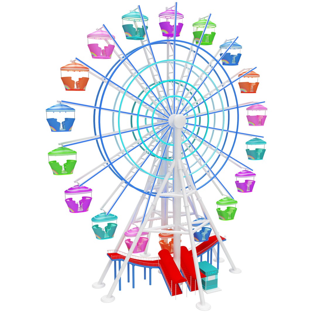 Amusement Park Equipment 3D Model – Funfair Landmark Asset, FBX & OBJ - View 15