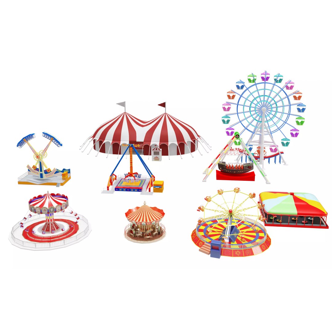 Amusement Park Equipment 3D Model – Funfair Landmark Asset, FBX & OBJ - View 2