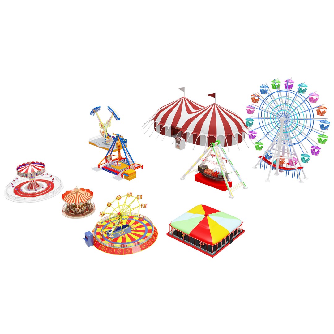 Amusement Park Equipment 3D Model – Funfair Landmark Asset, FBX & OBJ - View 3