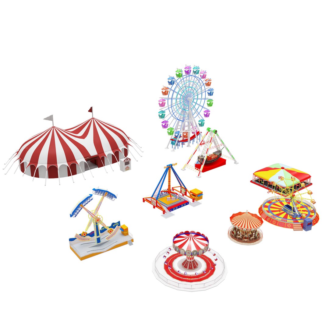 Amusement Park Equipment 3D Model – Funfair Landmark Asset, FBX & OBJ - View 4