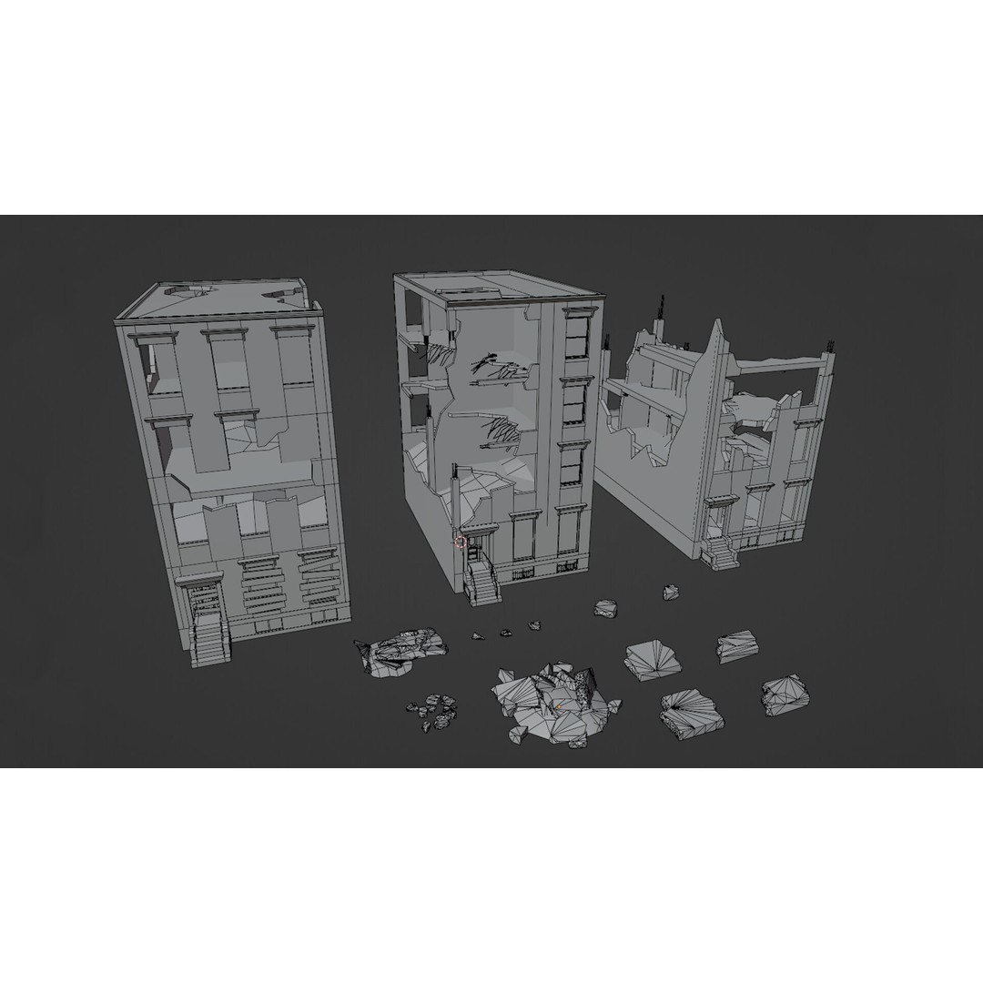 Destroyed Residential Buildings 3D Model – Low Poly Game Asset, FBX & OBJ