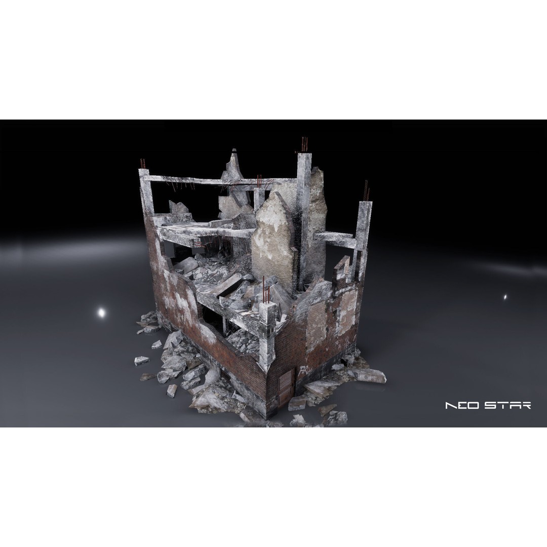 Destroyed Residential Buildings 3D Model – Low Poly Game Asset, FBX & OBJ - View 4