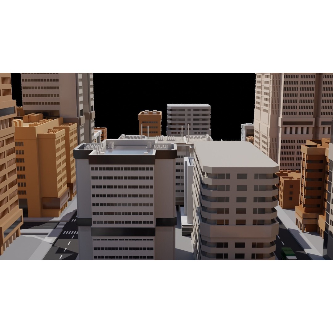 Low Poly City 3D Model – Modular Cityscape with Buildings and Cars - View 10