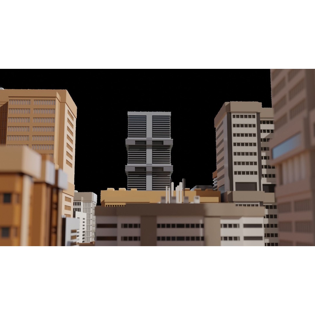 Low Poly City 3D Model – Modular Cityscape with Buildings and Cars - View 12