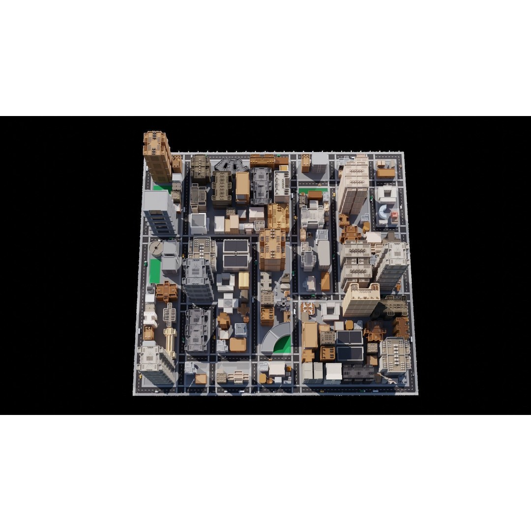 Low Poly City 3D Model – Modular Cityscape with Buildings and Cars - View 13