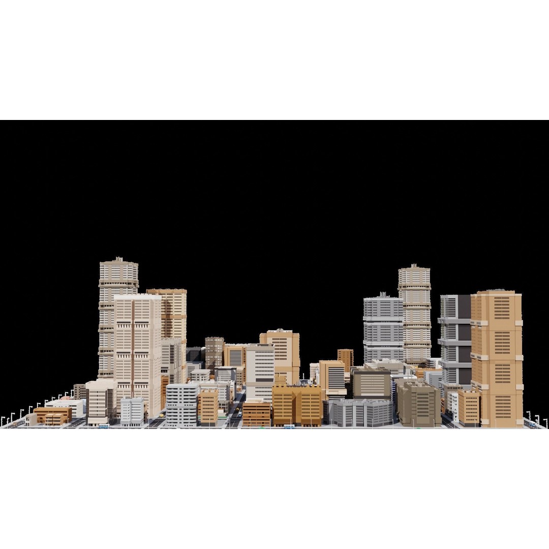 Low Poly City 3D Model – Modular Cityscape with Buildings and Cars - View 14