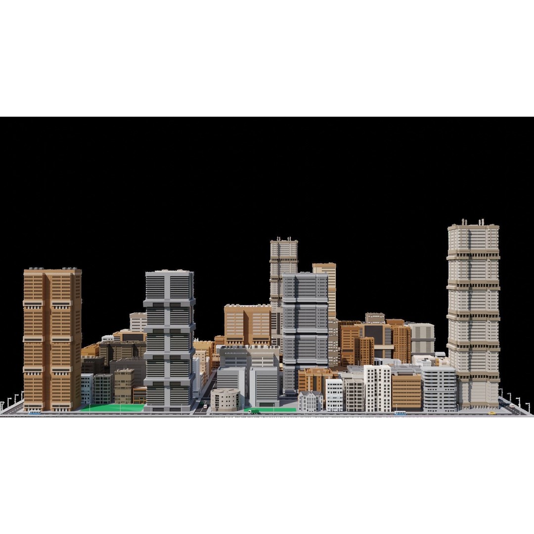 Low Poly City 3D Model – Modular Cityscape with Buildings and Cars - View 15