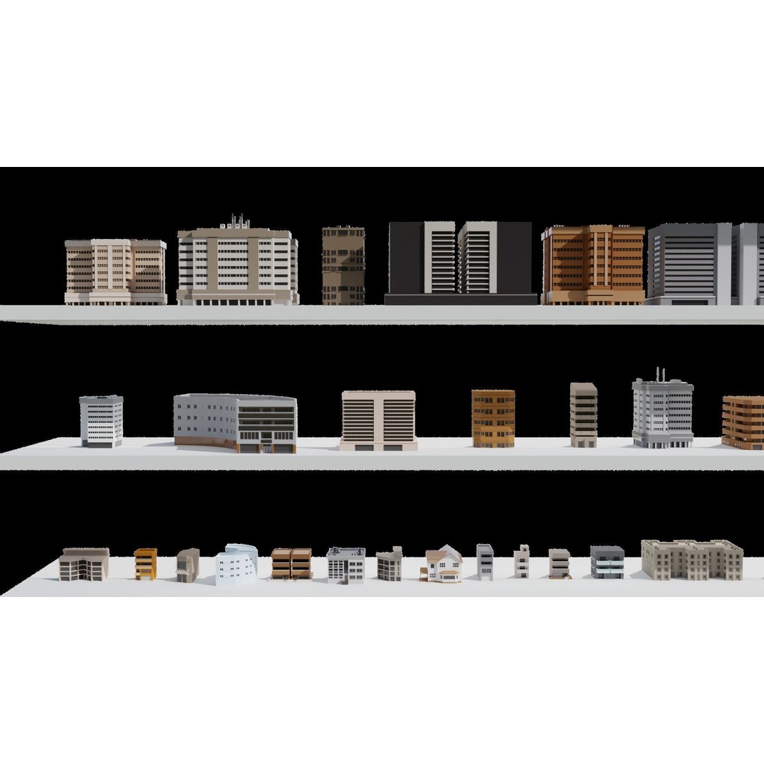 Low Poly City 3D Model – Modular Cityscape with Buildings and Cars - View 21