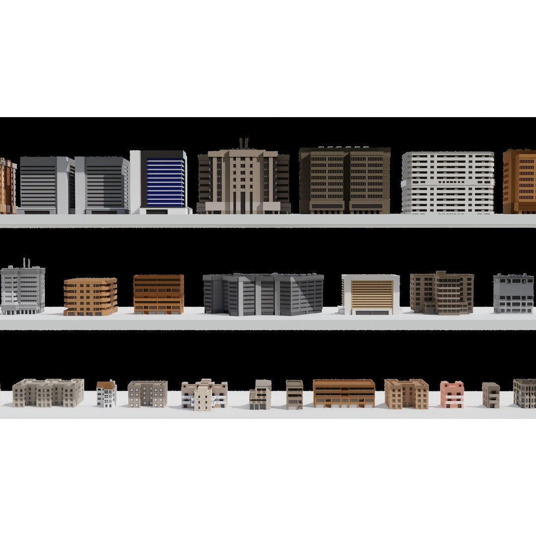 Low Poly City 3D Model – Modular Cityscape with Buildings and Cars - View 22