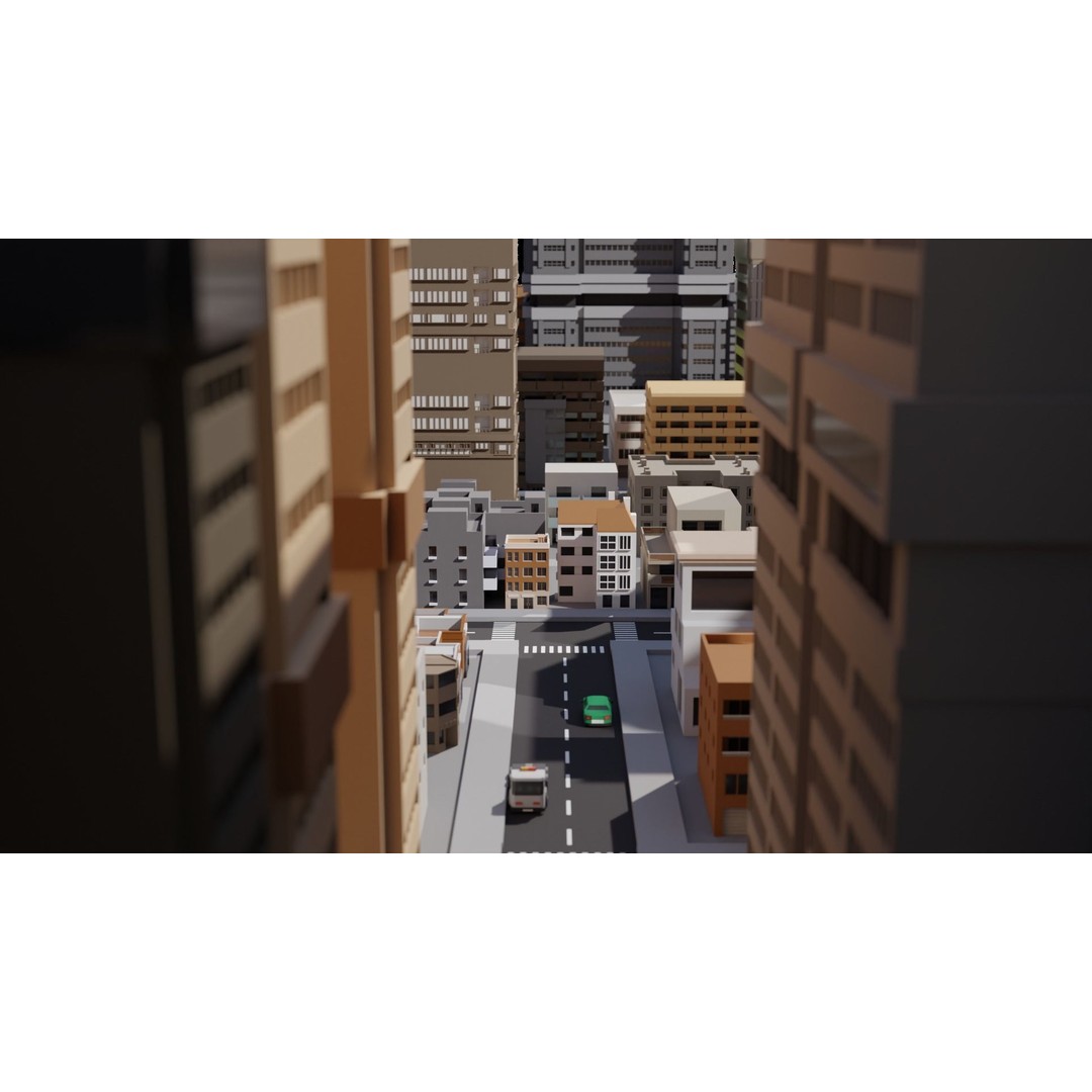 Low Poly City 3D Model – Modular Cityscape with Buildings and Cars - View 5