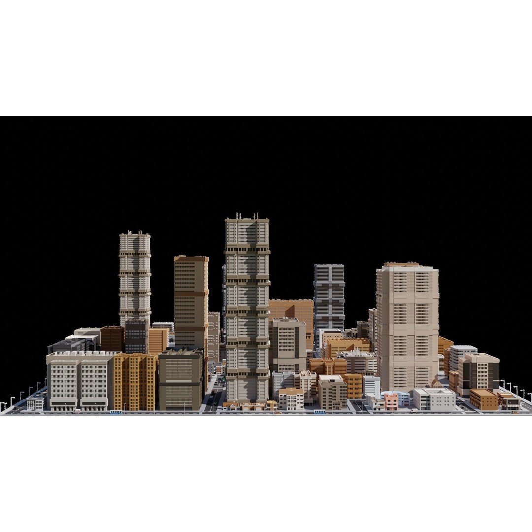 Low Poly City 3D Model – Modular Cityscape with Buildings and Cars - View 6