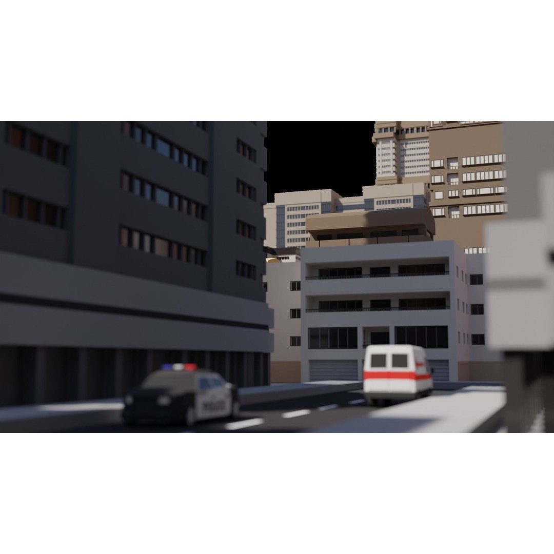 Low Poly City 3D Model – Modular Cityscape with Buildings and Cars - View 7