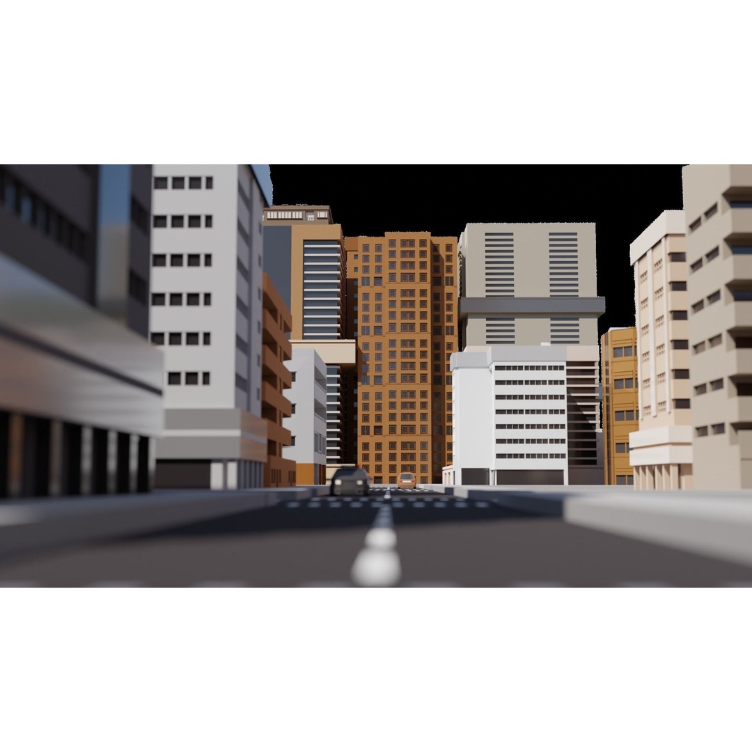 Low Poly City 3D Model – Modular Cityscape with Buildings and Cars - View 8