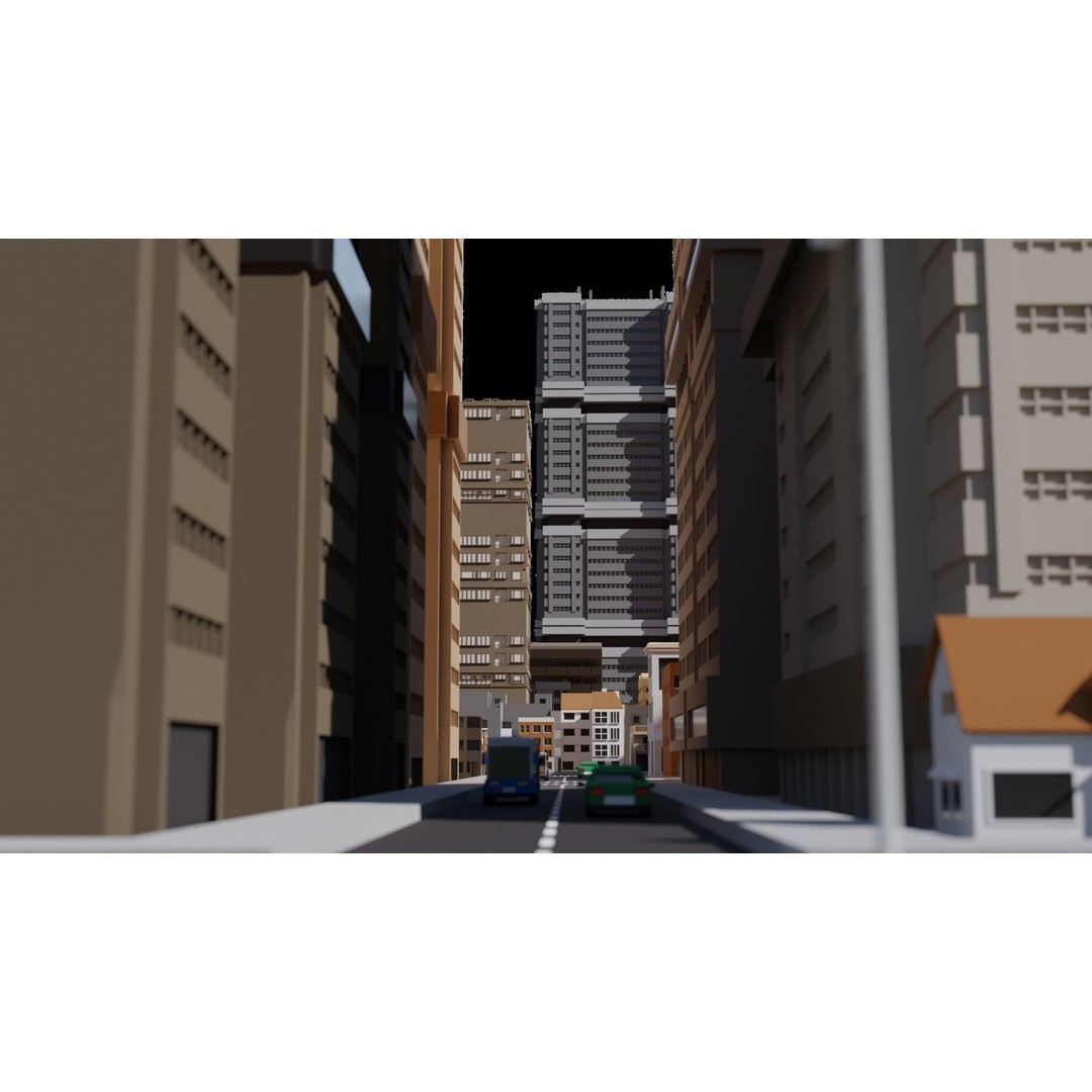 Low Poly City 3D Model – Modular Cityscape with Buildings and Cars - View 9