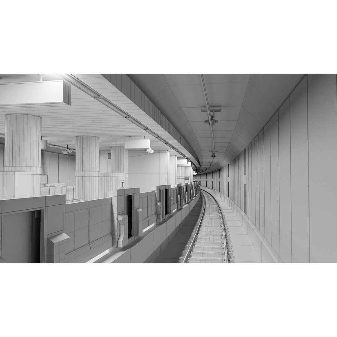 Japanese Railway Metro Station 3D Model – Low Poly, PBR Textures, FBX