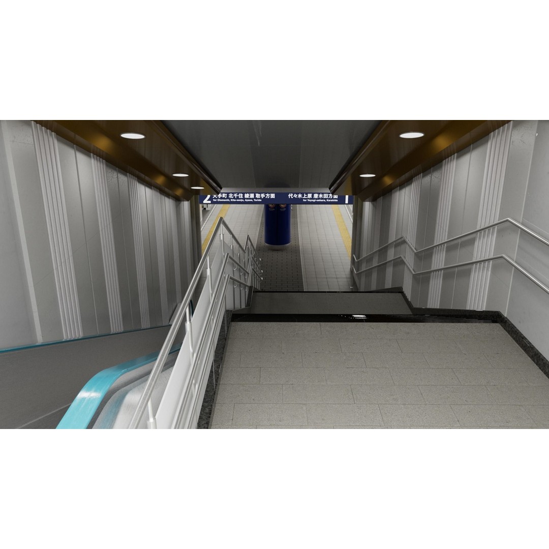 Japanese Railway Metro Station 3D Model – Low Poly, PBR Textures, FBX - View 13