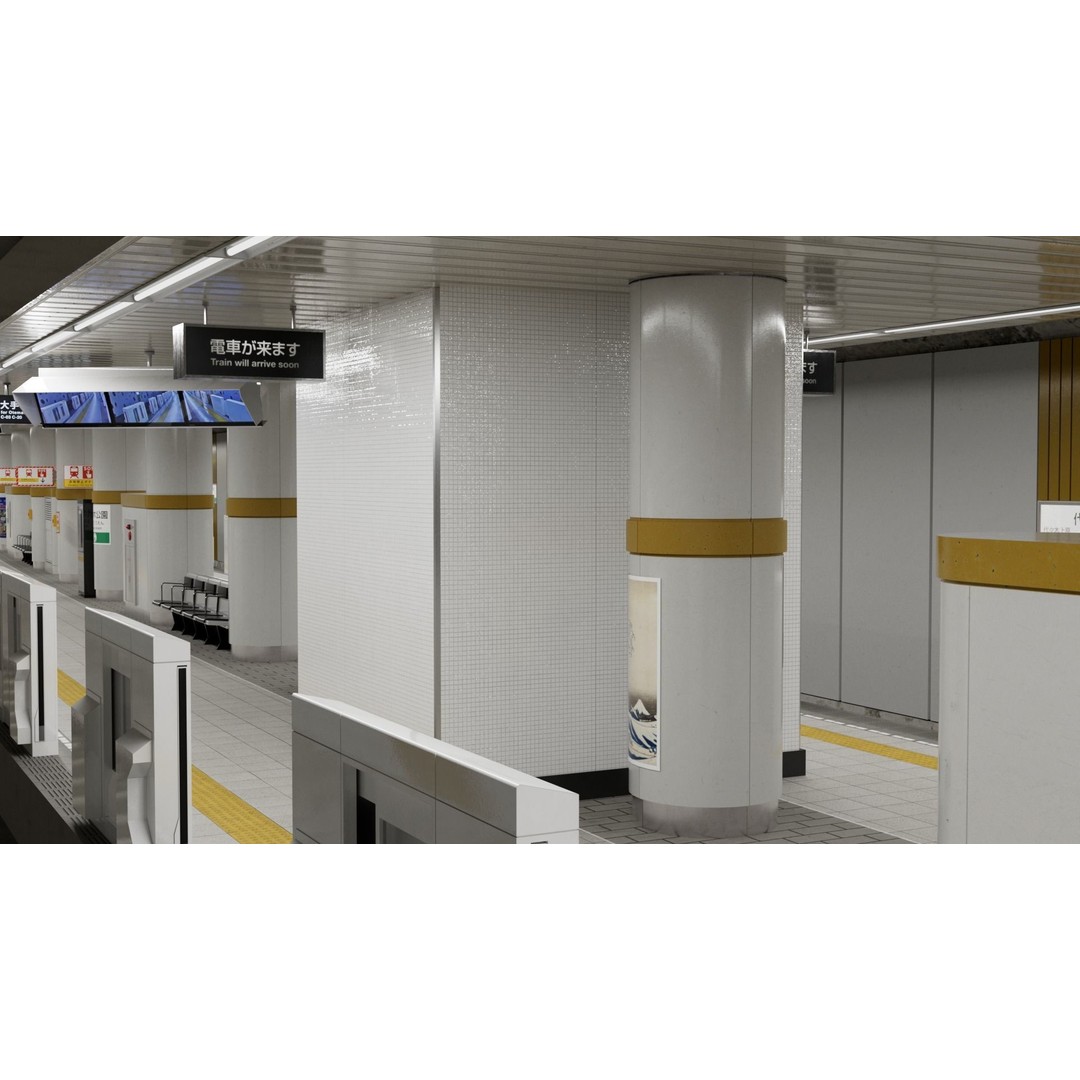 Japanese Railway Metro Station 3D Model – Low Poly, PBR Textures, FBX - View 17