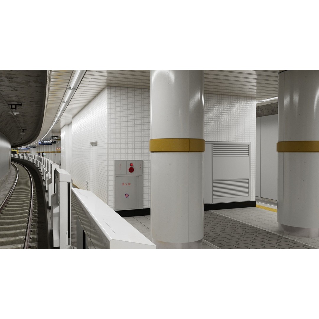 Japanese Railway Metro Station 3D Model – Low Poly, PBR Textures, FBX - View 18