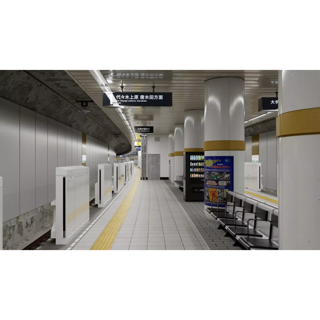 Japanese Railway Metro Station 3D Model – Low Poly, PBR Textures, FBX - View 2