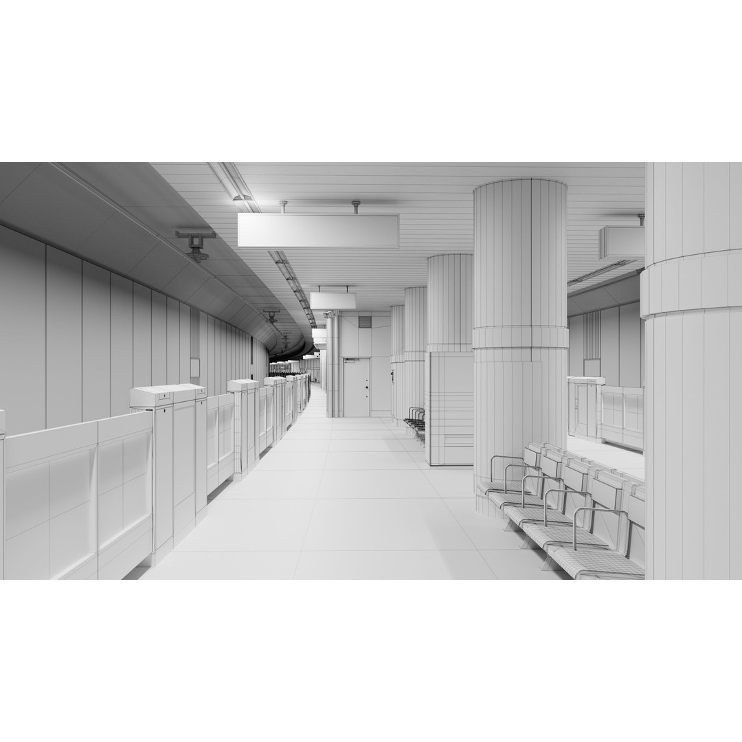 Japanese Railway Metro Station 3D Model – Low Poly, PBR Textures, FBX - View 20