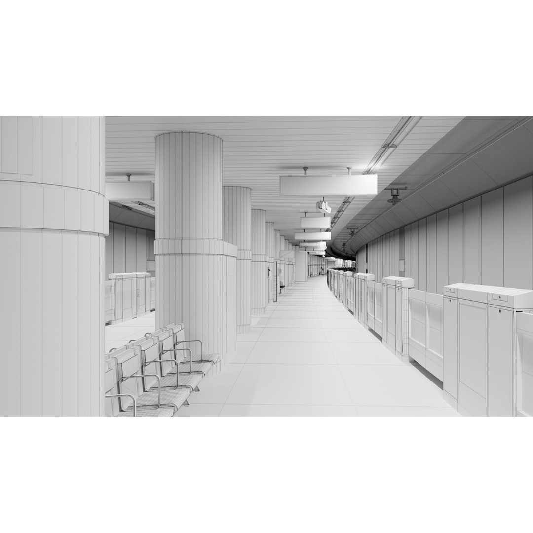 Japanese Railway Metro Station 3D Model – Low Poly, PBR Textures, FBX - View 21