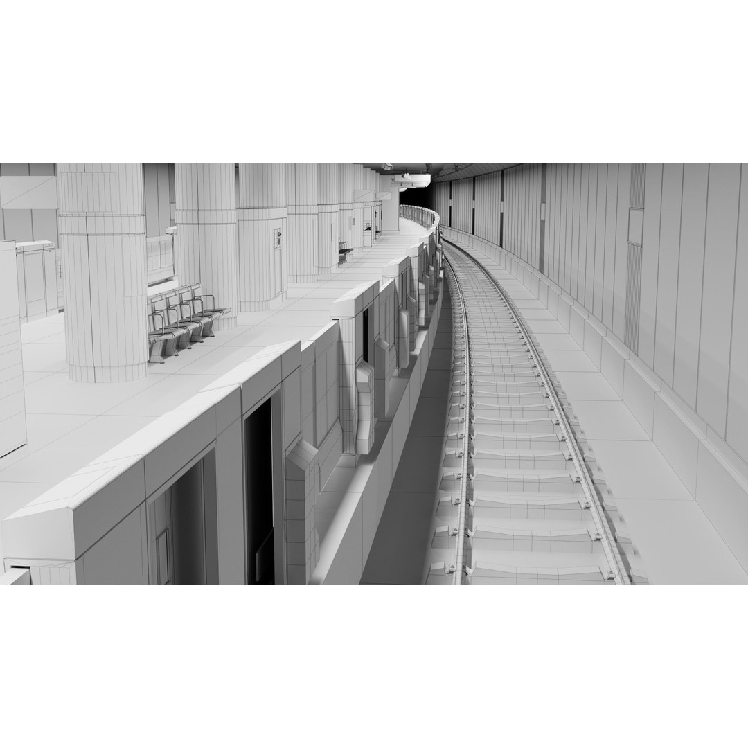 Japanese Railway Metro Station 3D Model – Low Poly, PBR Textures, FBX - View 22