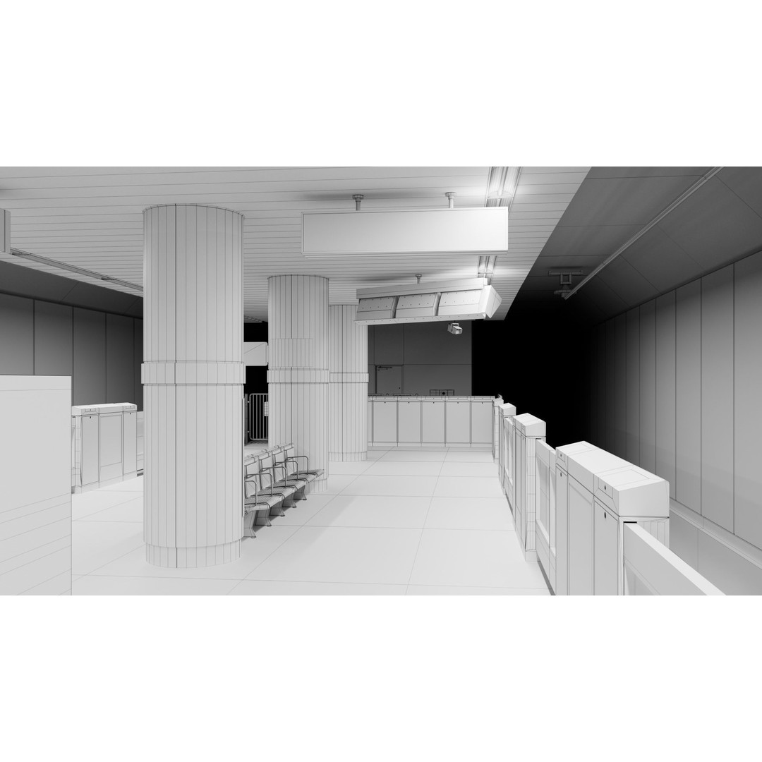 Japanese Railway Metro Station 3D Model – Low Poly, PBR Textures, FBX - View 23