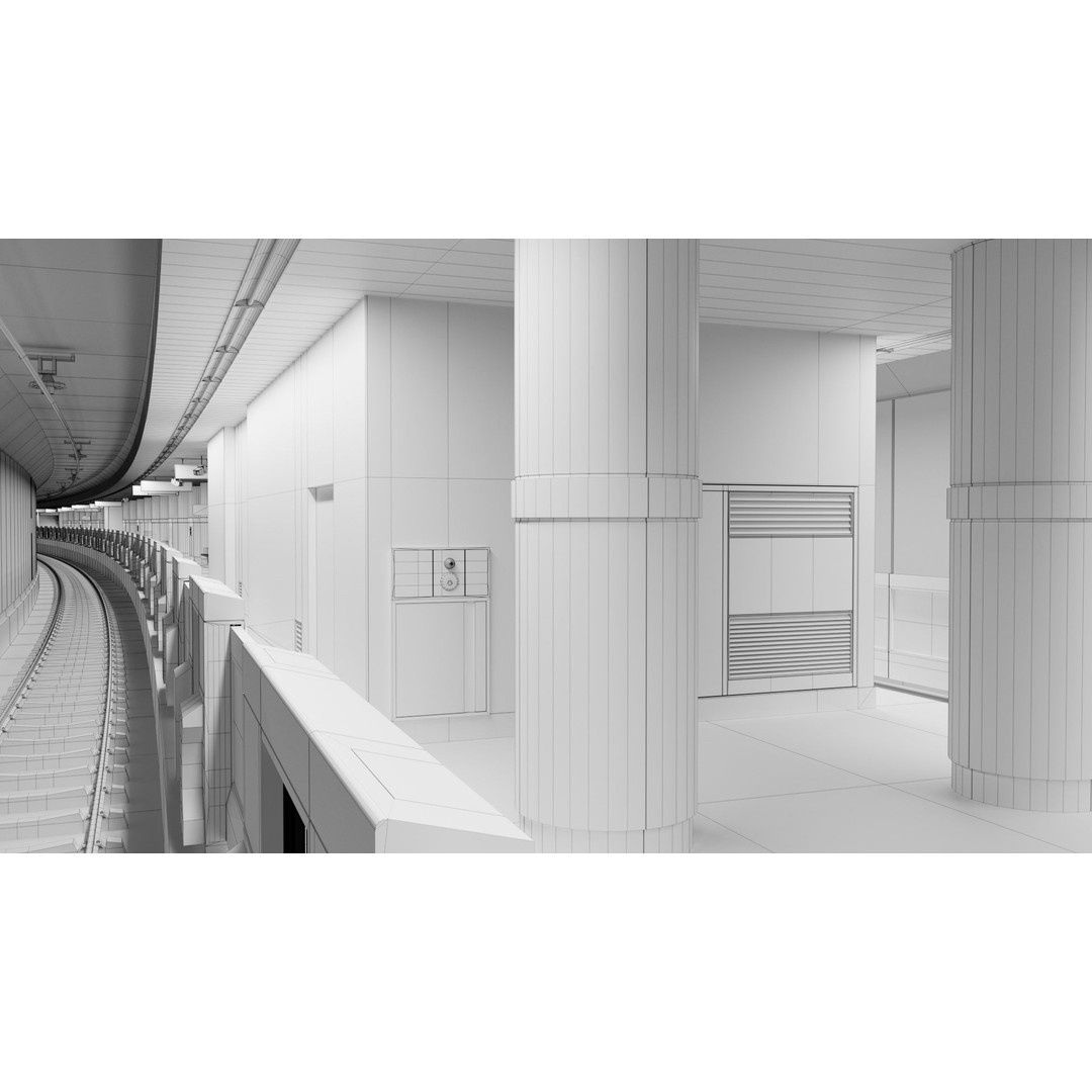Japanese Railway Metro Station 3D Model – Low Poly, PBR Textures, FBX - View 24