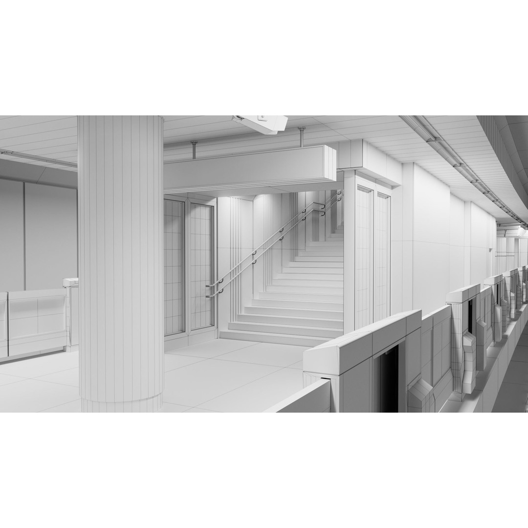 Japanese Railway Metro Station 3D Model – Low Poly, PBR Textures, FBX - View 27