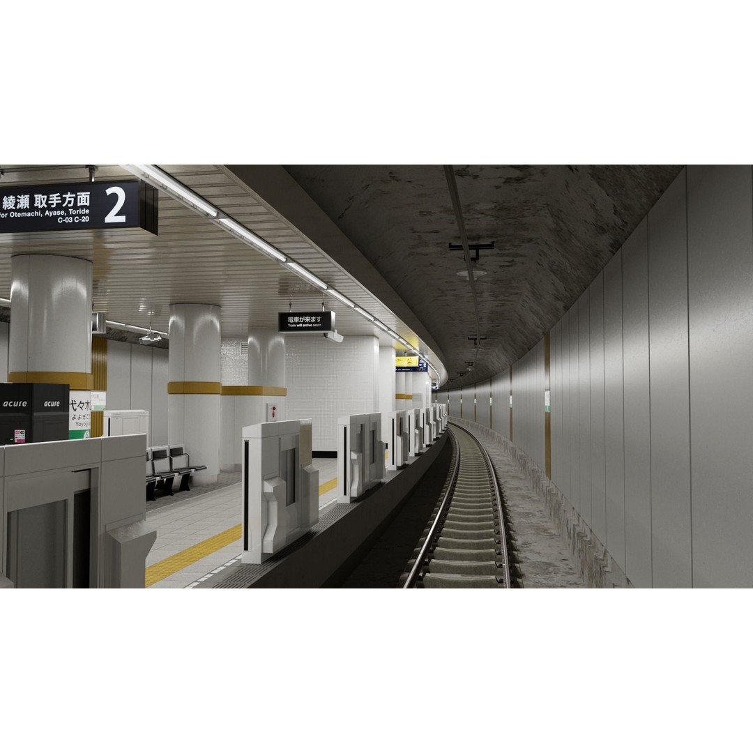 Japanese Railway Metro Station 3D Model – Low Poly, PBR Textures, FBX - View 3