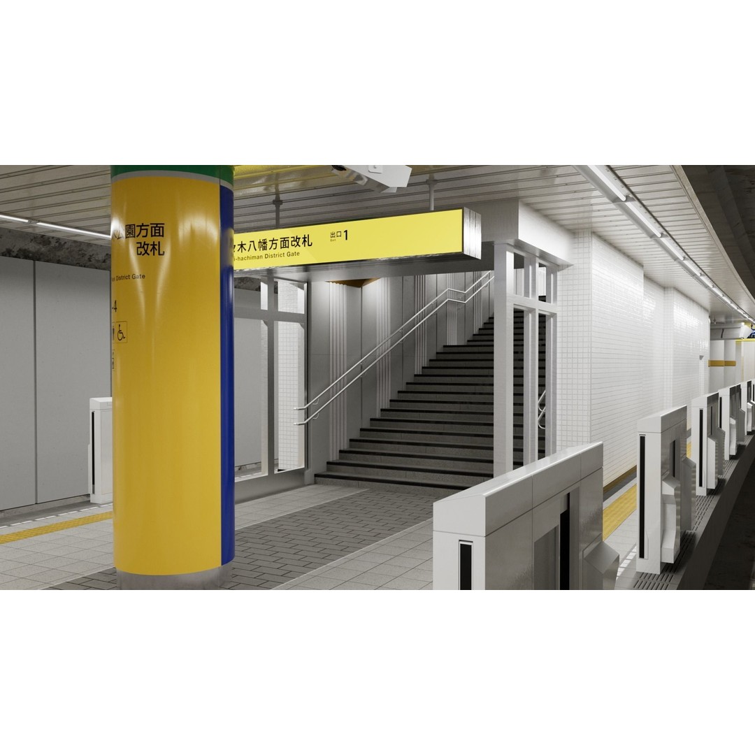 Japanese Railway Metro Station 3D Model – Low Poly, PBR Textures, FBX - View 4