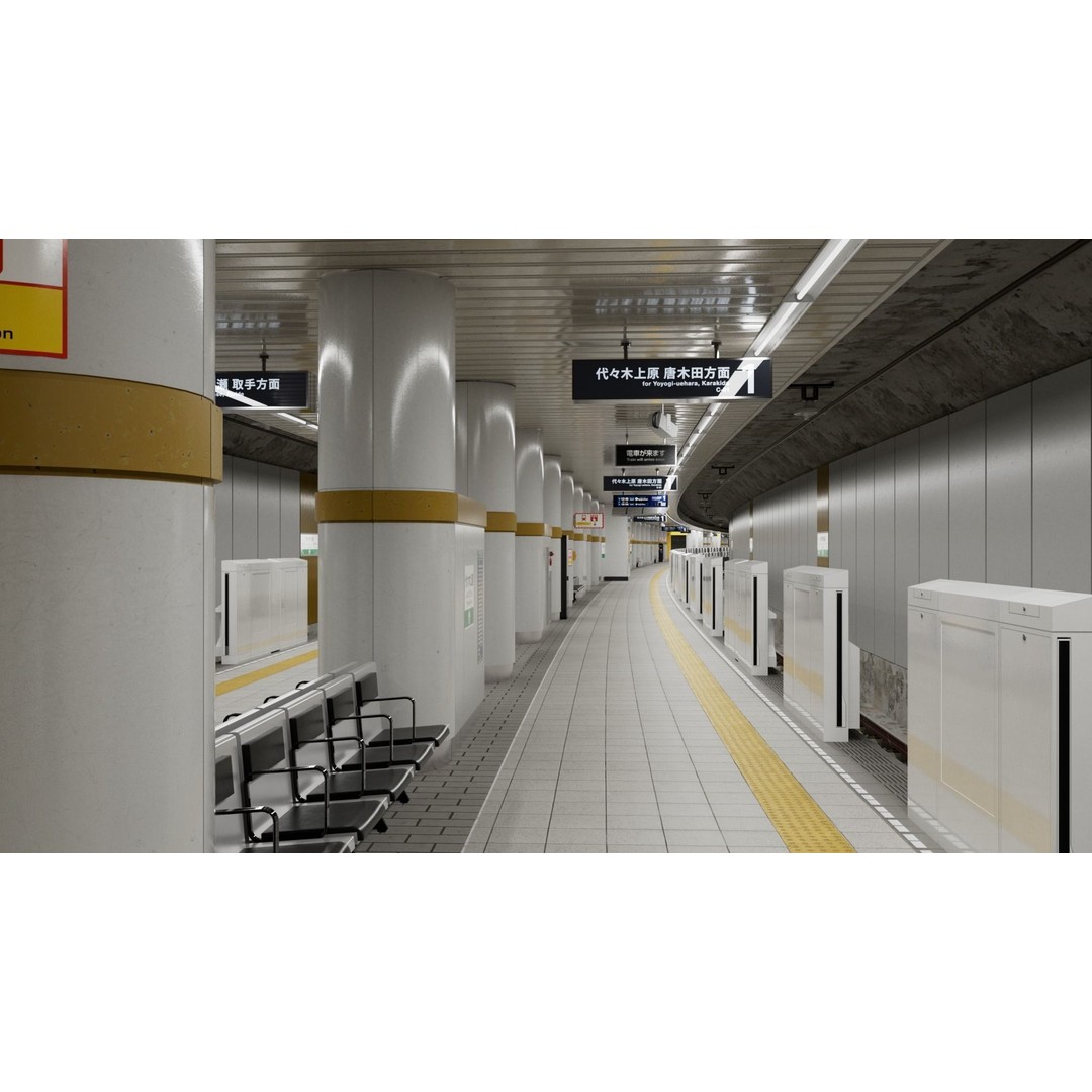 Japanese Railway Metro Station 3D Model – Low Poly, PBR Textures, FBX - View 5
