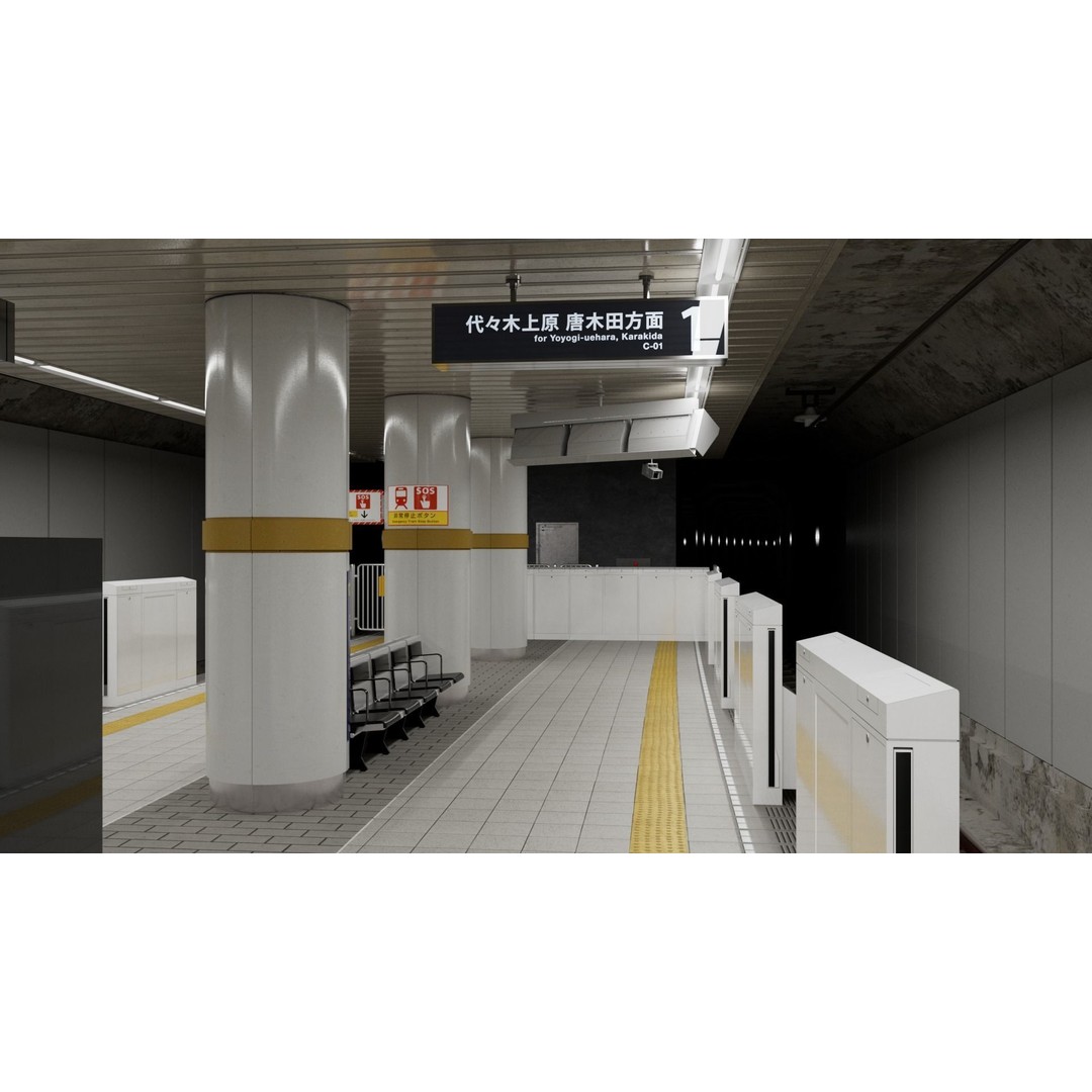 Japanese Railway Metro Station 3D Model – Low Poly, PBR Textures, FBX - View 6