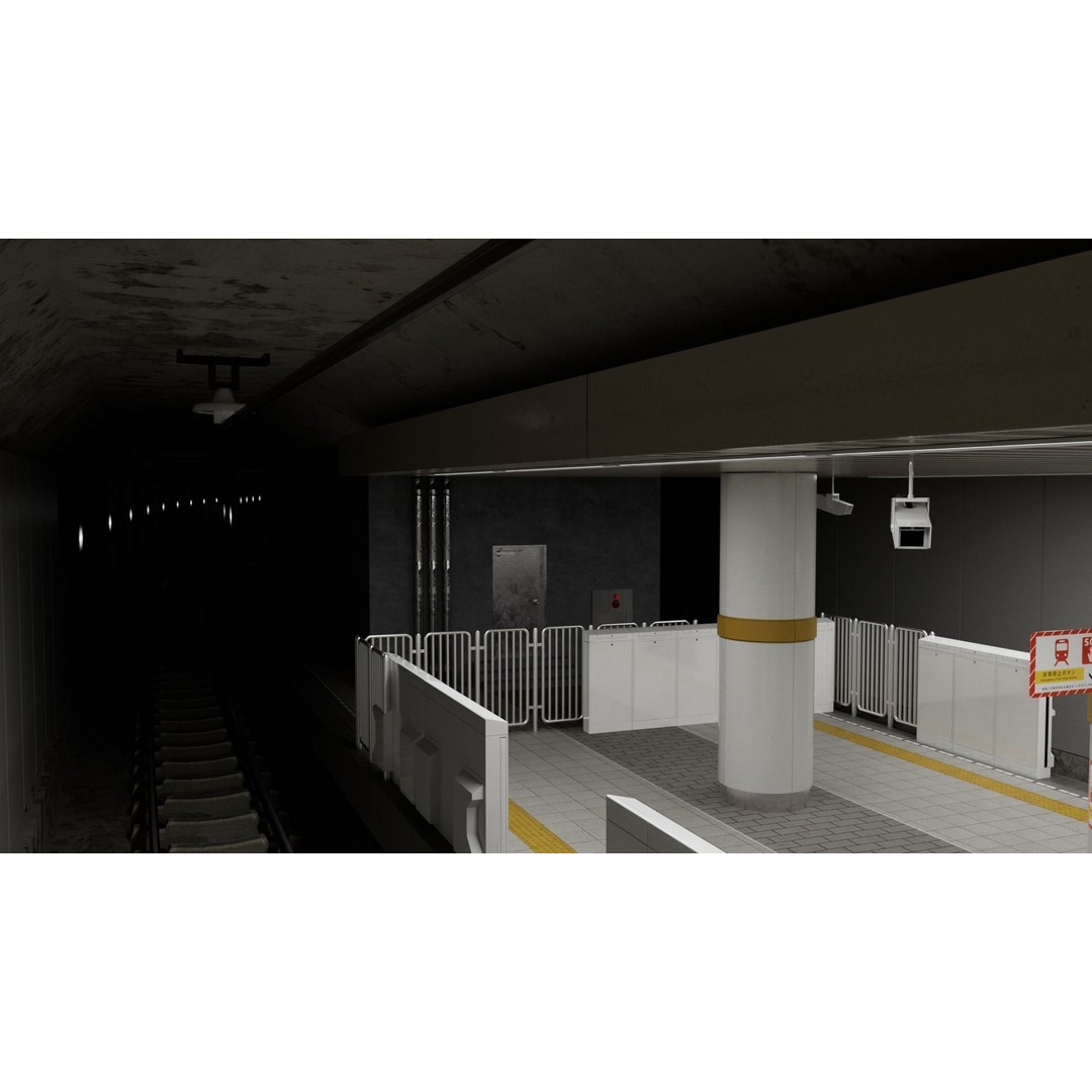 Japanese Railway Metro Station 3D Model – Low Poly, PBR Textures, FBX - View 7