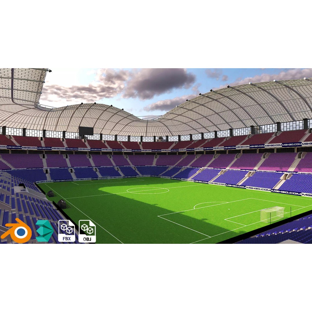 Soccer Stadium 3D Model – Low Poly Exterior Asset, FBX, OBJ, Blender - View 2