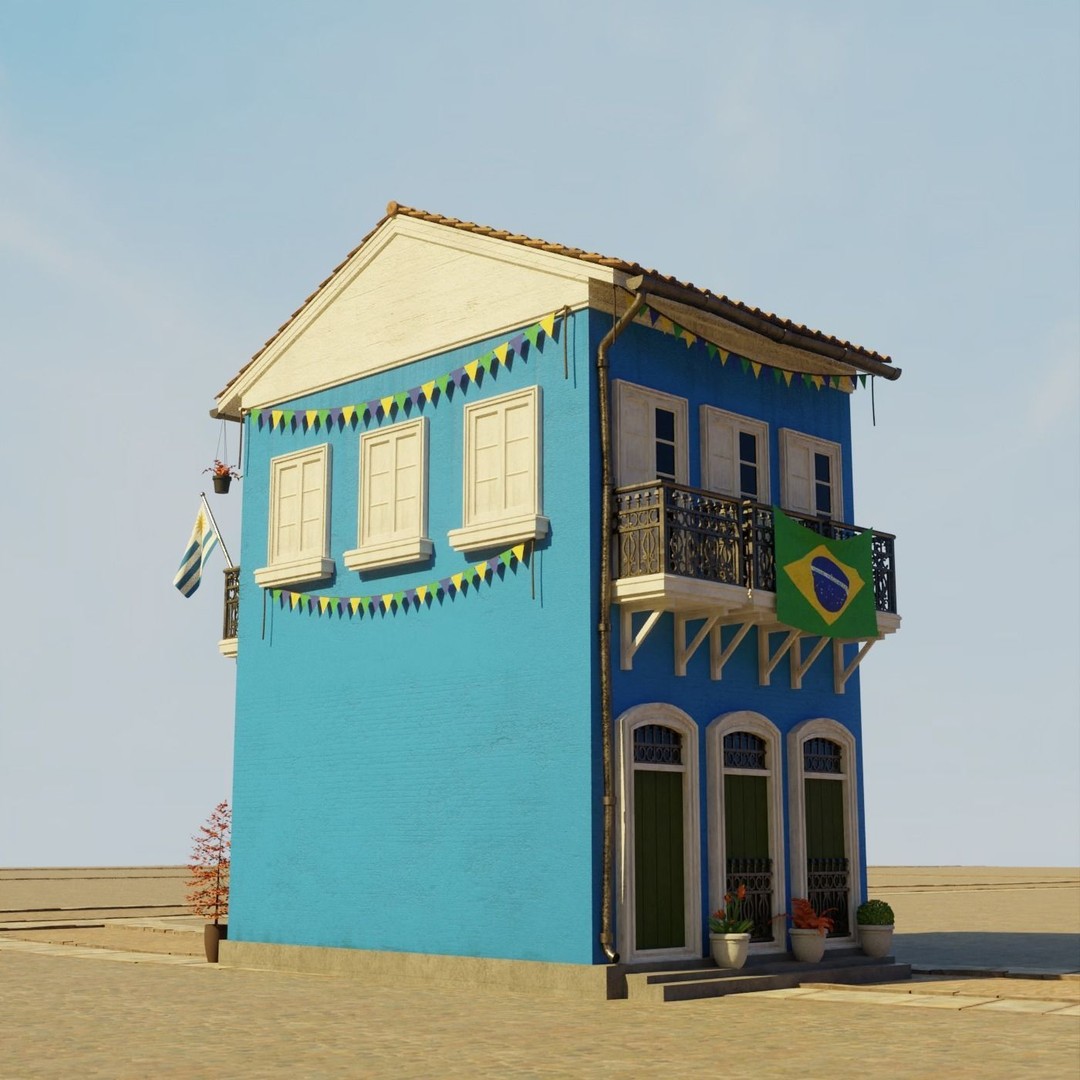 South American Building 3D Model – Low Poly PBR Game Asset, FBX - View 11