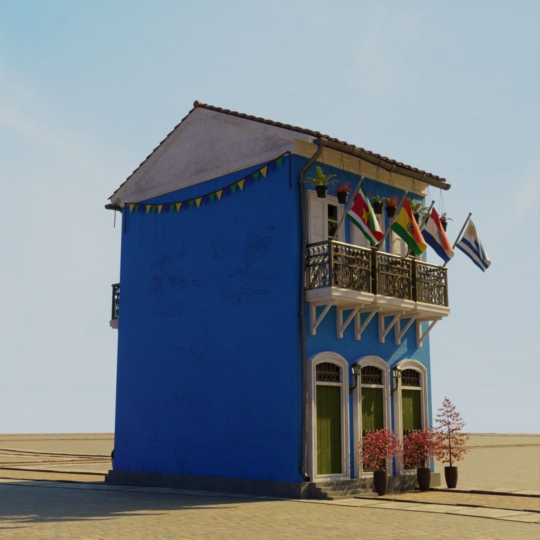 South American Building 3D Model – Low Poly PBR Game Asset, FBX - View 15