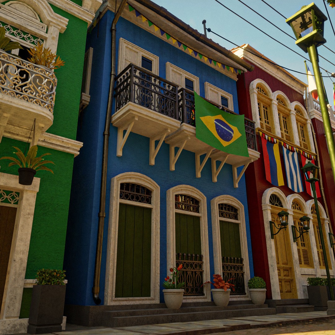South American Building 3D Model – Low Poly PBR Game Asset, FBX - View 3