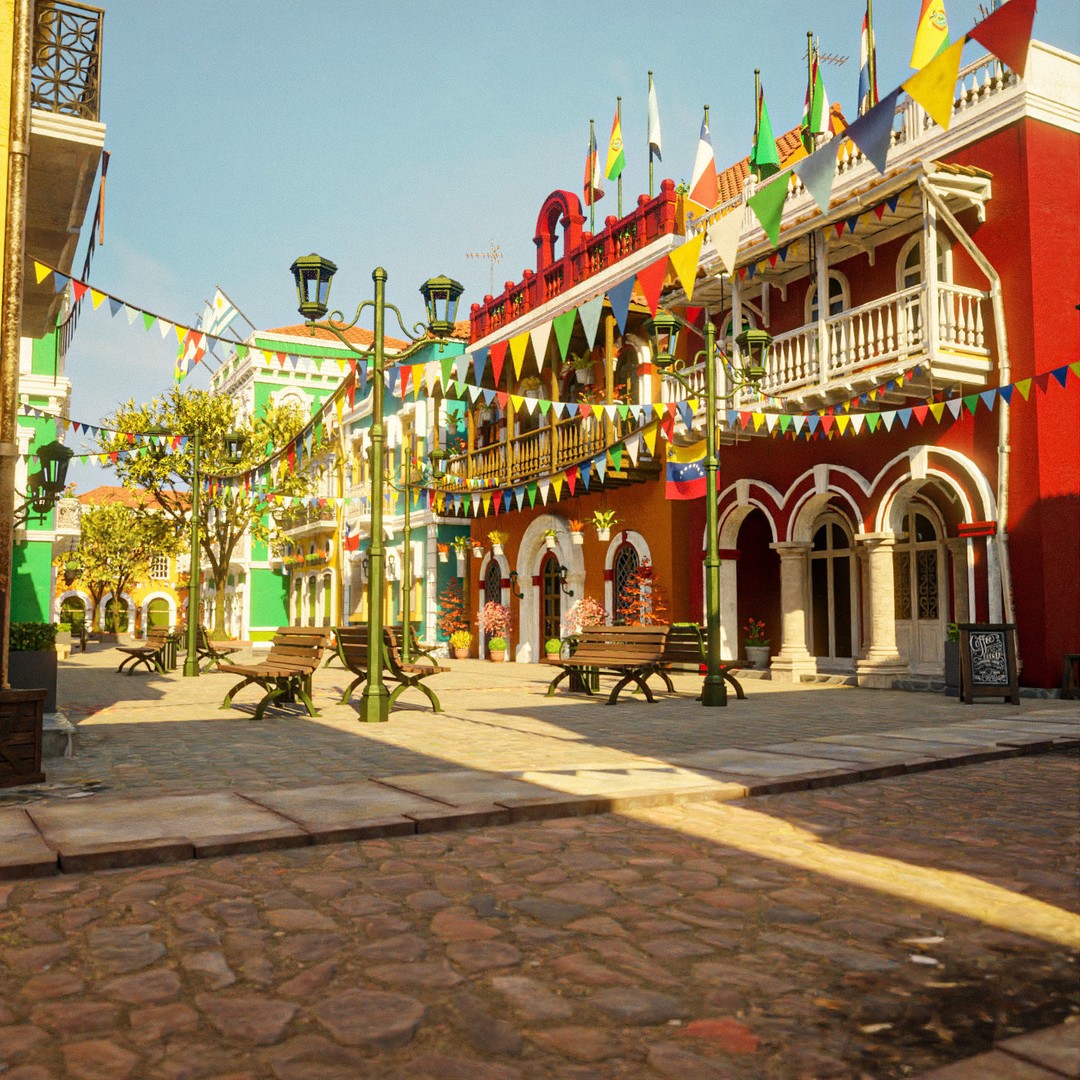 South American Building 3D Model – Low Poly PBR Game Asset, FBX - View 4