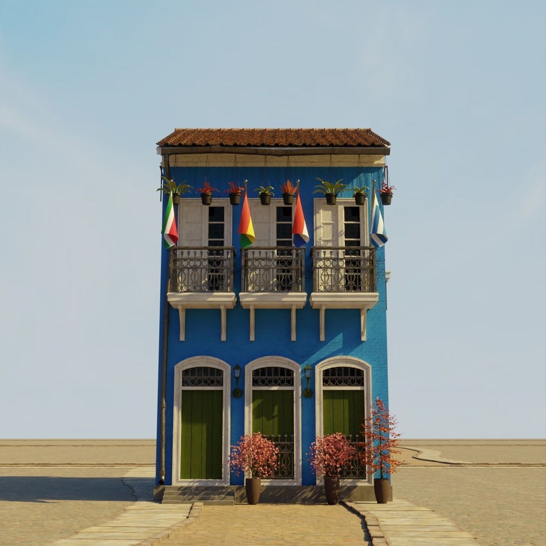 South American Building 3D Model – Low Poly PBR Game Asset, FBX - View 8