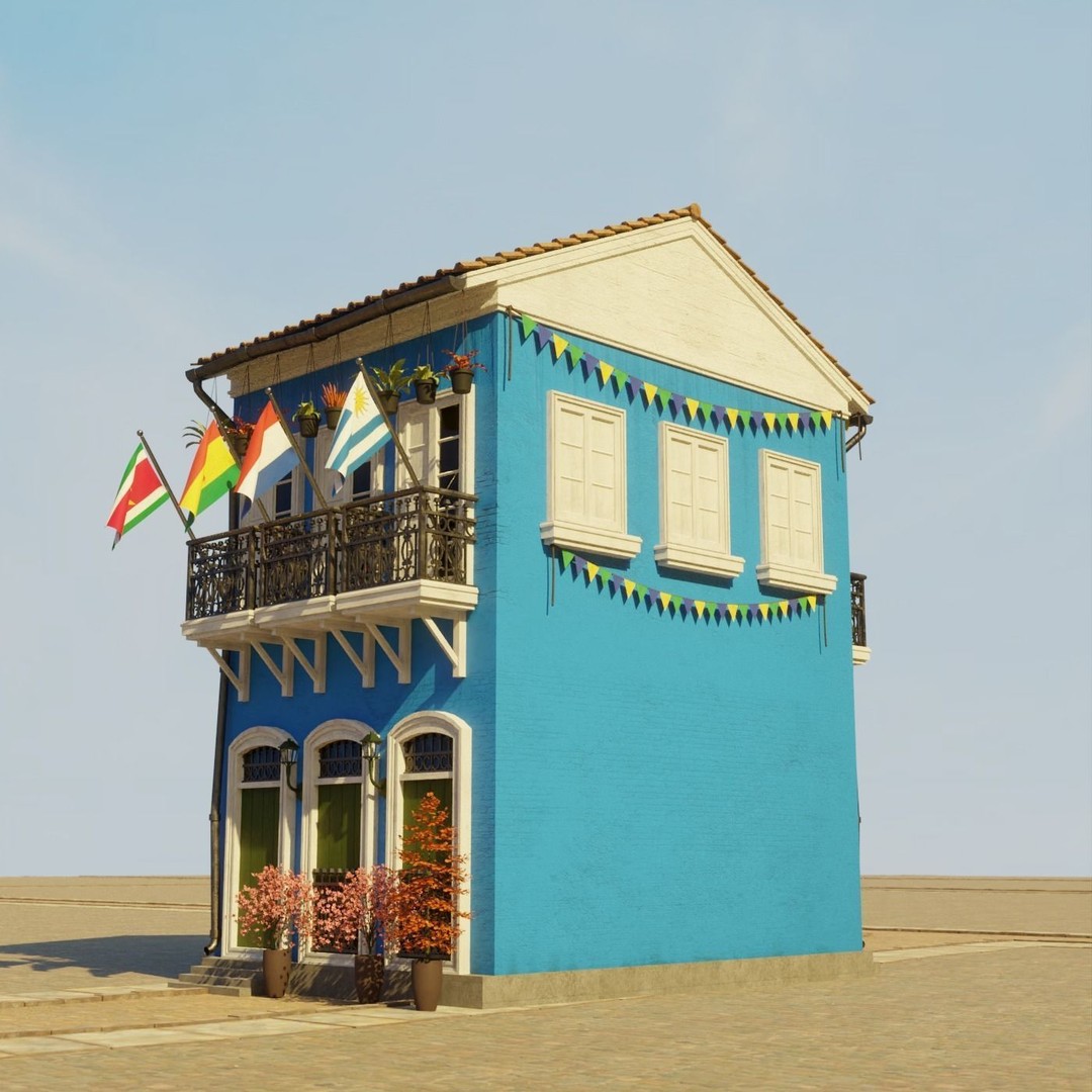 South American Building 3D Model – Low Poly PBR Game Asset, FBX - View 9
