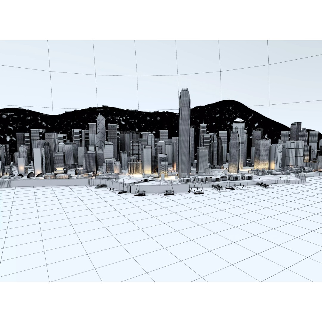 Hong Kong City 3D Model – Low Poly Cityscape Asset, FBX, OBJ
