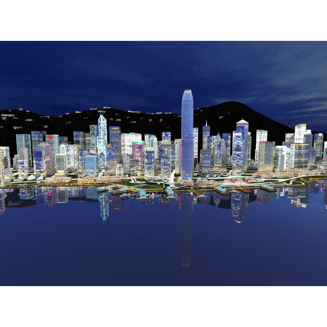 Hong Kong City 3D Model – Low Poly Cityscape Asset, FBX, OBJ - View 13