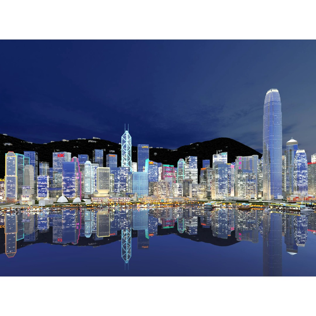 Hong Kong City 3D Model – Low Poly Cityscape Asset, FBX, OBJ - View 9