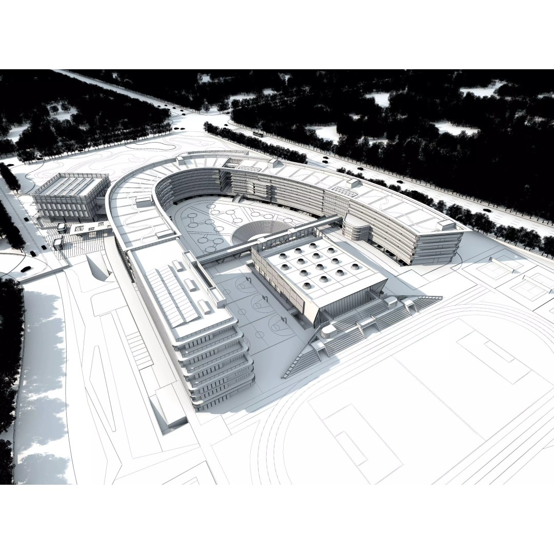 Modern School Building 3D Model – Realistic Design, FBX & OBJ Formats - View 10