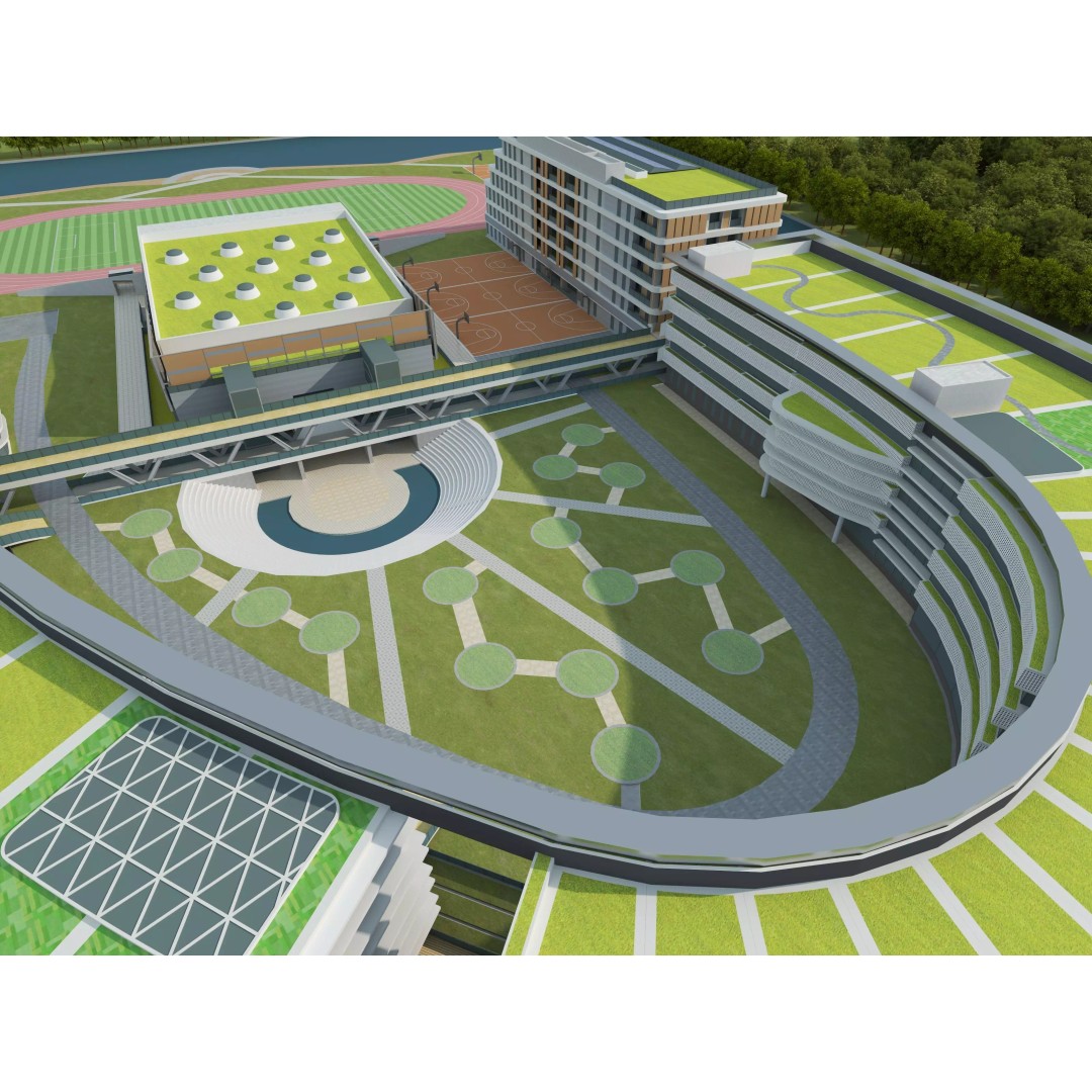 Modern School Building 3D Model – Realistic Design, FBX & OBJ Formats - View 12