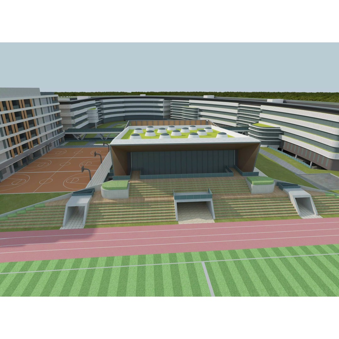 Modern School Building 3D Model – Realistic Design, FBX & OBJ Formats - View 13